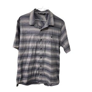 Travis Mathew Shirt Mens Blue Button Up Short Sleeve Stretch Golf Striped Size M